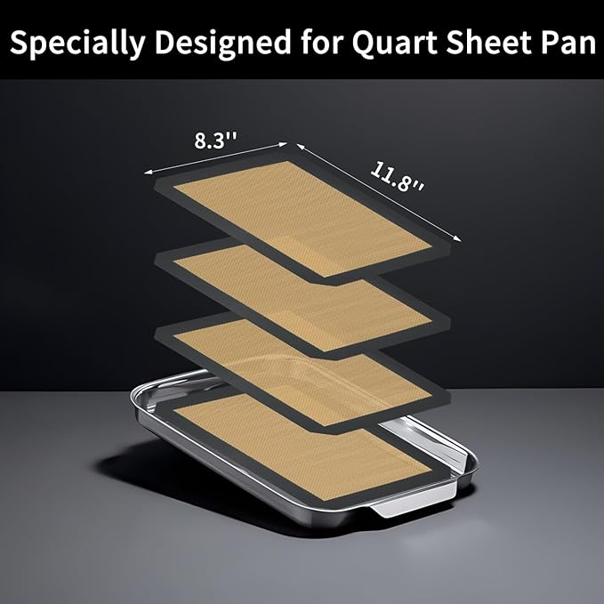 Small Silicone Baking Mats, Set of 4,11-4/5x8-1/4 Inch Quarter Sheet Size, Non Stick, BPA Free, 1/4 Baking Sheet Pan Liner for Cookies, Macaron, Bread, Pastry, Toaster (Grey) - Image 2