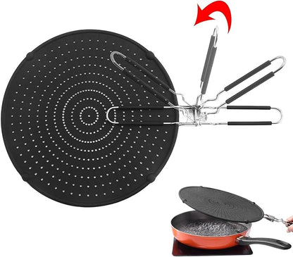 Silicone Splatter Screen for Frying Pan, 13" Grease Splatter Guard with Foldable Handle, Heat Resistant Guards for Frying, Non Stick Easy Clean Oil Guard