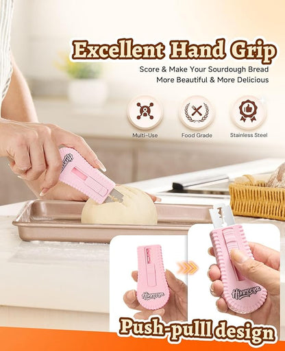 Bread Lame Sourdough Bread Baking Supplies Bread Cutter, Extractable & Magnetic Dough Cutter for Sourdough Bread, Pizza Dough and Baking Supplies, Scoring Patterns booklet & 5 Razor Blades