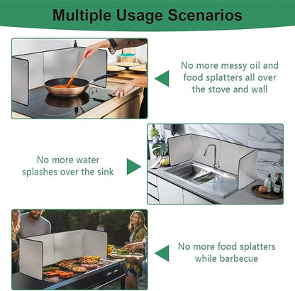 Silver Stainless Steel Large 4 Sided Splatter Guard for Frying Stove Top,Oil Splash Guard Cooking for Stove,Non Stick Foldable Splatter Screen for Stove Top - Image 5
