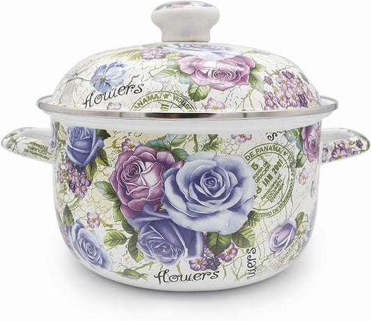 Flower Enamel on Steel Stock Pot/Stockpot with Lid, 3 Quart (style2) by OLYTARU