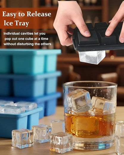 Large Silicone Ice Cube Trays with Lids, ZDPMK 4 Pack Large Whiskey Ice Cube Molds, Easy‑Release 2 Inch Square Big Ice Cube Molds for Freezer, Cocktails, Iced Coffee, Baby Food, Dishwasher‑Safe - Image 3