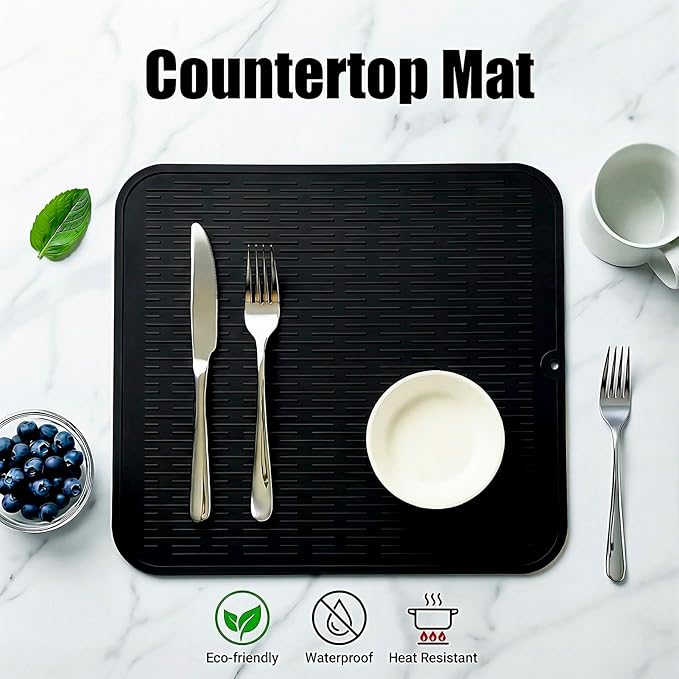 MicoYang Silicone Dish Drying Mat for Multiple Usage,Easy clean,Eco-friendly,Heat-resistant Silicone Mat for Kitchen Counter or Sink,Refrigerator or Drawer Liner Coffee XL 18 inches x 16 inches - Image 3