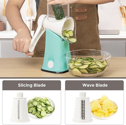X Home 5-in-1 Rotary Cheese Grater for Kitchen, Upgraded Hand Crank Shredder with Stronger Suction Base & Multifunctional Drum Blades, for Cheese, Vegetables and Nuts, Easy to Use and Clean, Blue - Image 2