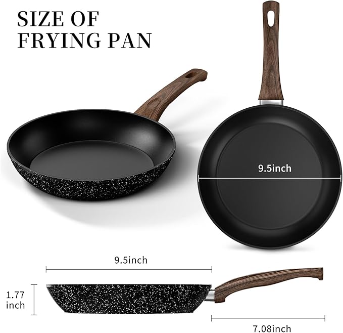 Frying Pan Nonstick - 9.5 Inch Frying Pan,Non Stick Skillet Egg Omelette Pan, Black Nonstick Non Toxic Cooking Pan,Oven Safe, Induction Compatible, PFOA Free - Image 6
