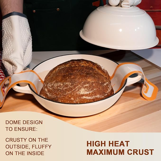 AHJ 6QT Dutch Oven For Bread Baking, Enameled Cast Iron Dutch Oven Pot with Lid, Multi-Functional Bread pan, Sourdough Baking Supplies with Proofing Basket, Cast Iron Bread Oven, Silicone Sling & Gloves. - Image 3