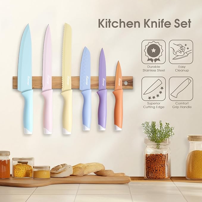 Knife Set, 13 PCS Kitchen Knives Set with Nonstick Ceramic Anti-Rust Coating, Stainless Steel Chef Knife Sets with 6 Blade Guards, Dishwasher Safe, House Warming Gifts New Home - Image 6