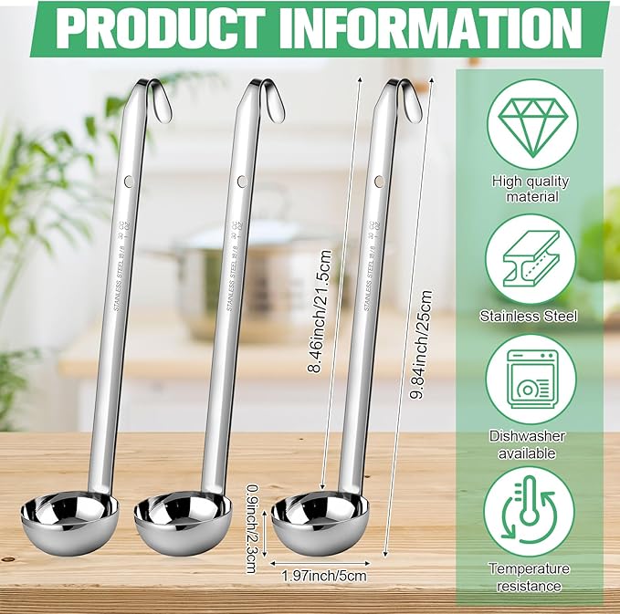 Cunhill 5 Pcs Soup Ladles Stainless Steel Serving Ladles with Long Handle for Serving, Cooking, Stirring, Portioning Kitchen Restaurant Accessories (1 oz) - Image 2