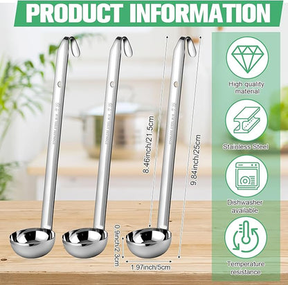 Cunhill 5 Pcs Soup Ladles Stainless Steel Serving Ladles with Long Handle for Serving, Cooking, Stirring, Portioning Kitchen Restaurant Accessories (1 oz) - Image 2