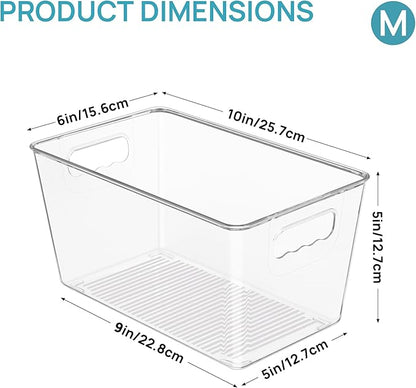 Vtopmart 6 Pack Clear Storage Bins, Pantry Cabinet Organizer Bins with Handle for Pantry Organizer and Storage, Plastic Bins for Fridge, Cabinet, Kitchen, Countertops, Cupboard, Freezer, Medium - Image 2