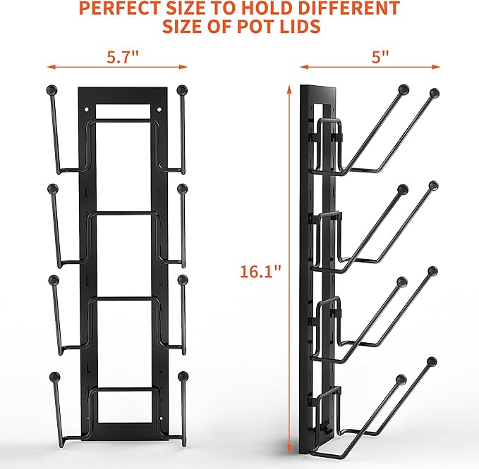 Cisily 8 Layers of Adjustable Pot Lid Organizer Rack for Cabinet Door/Wall，2Pack Lid Organizer Pots and Pans Holder for Kitchen Storage with No Drilling Adhesive 5.7 W“(Black) - Image 2