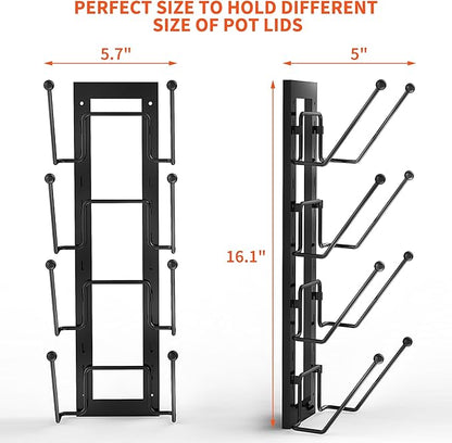 Cisily 8 Layers of Adjustable Pot Lid Organizer Rack for Cabinet Door/Wall，2Pack Lid Organizer Pots and Pans Holder for Kitchen Storage with No Drilling Adhesive 5.7 W“(Black) - Image 2