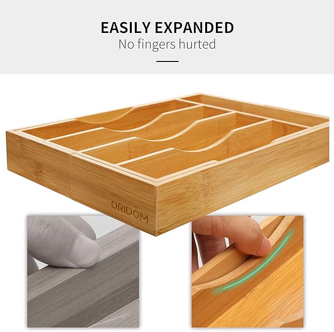 2-Piece Bamboo Silverware Organizer, Expandable Kitchen Drawer Organizer for Cutlery and Utensils, Multifunction Adjustable Bamboo Wood Cutlery Tray in Drawer for Flatware, (Natural) - Image 5