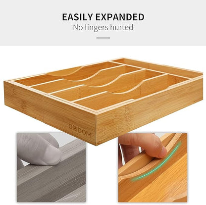 2-Piece Bamboo Silverware Organizer, Expandable Kitchen Drawer Organizer for Cutlery and Utensils, Multifunction Adjustable Bamboo Wood Cutlery Tray in Drawer for Flatware, (Natural) - Image 5