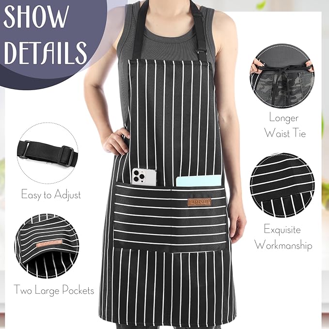 Handepo 12 Pcs Cotton Aprons for Women Men with Pockets Soft Adjustable Bib Stripe Aprons for Cooking Kitchen Chef - Image 3