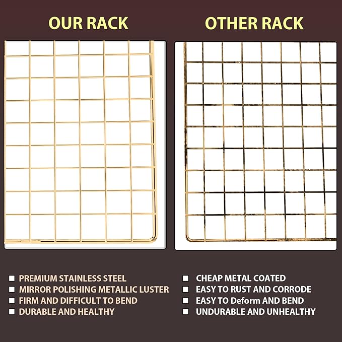 Cooling Rack for Baking, 2-Pack 16x10 Inches Baking Rack, Thick Wire Cookie Rack for Cooking, Roasting, Grilling, Drying, Oven Safe, Fits Half Sheet Pan, Gold - Image 4