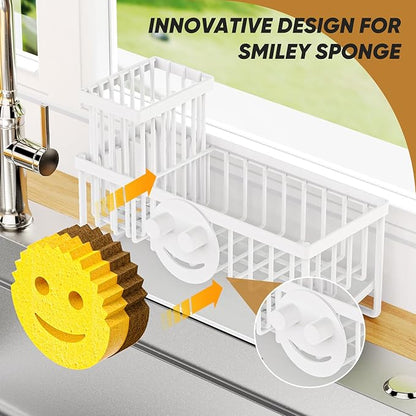 Sponge Holder for Kitchen Sink,Smiley Face Sink Caddy with Removable Brush Holder,Self-Draining Sponge Caddy for Sponge,Soap,Dish Brush,Scrubber,Kitchen Essentials and Gadgets-White - Image 4