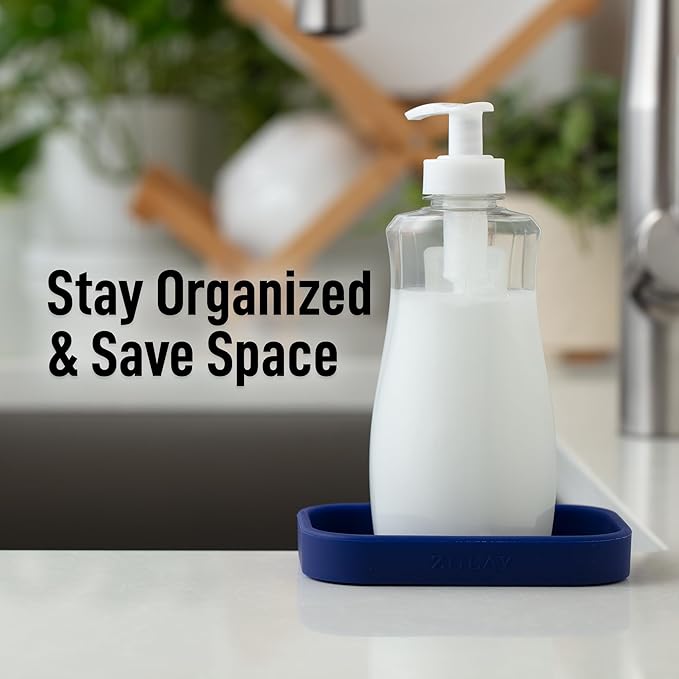 Zulay Kitchen Small Silicone Sponge Holder (4.9x3.3”) – Space-Saving Sink Organizer Tray for Sponge, Soap, Brush & More – Compact Non-Slip Dish for Kitchen & Bathroom (Dark Blue) - Image 6