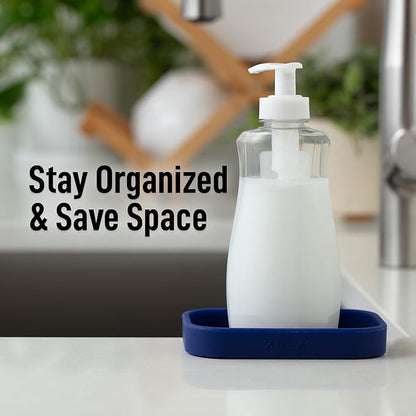 Zulay Kitchen Small Silicone Sponge Holder (4.9x3.3”) – Space-Saving Sink Organizer Tray for Sponge, Soap, Brush & More – Compact Non-Slip Dish for Kitchen & Bathroom (Dark Blue) - Image 6