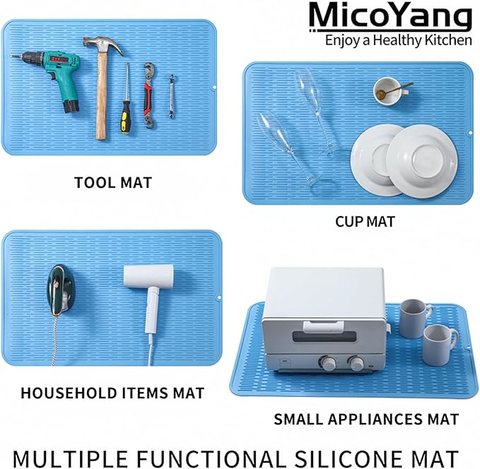 MicoYang Silicone Dish Drying Mat for Multiple Usage,Easy clean,Eco-friendly,Heat-resistant Silicone Mat for Kitchen Counter or Sink,Refrigerator or Drawer Liner Light Blue 4XL 32 inches x 18 inches - Image 4