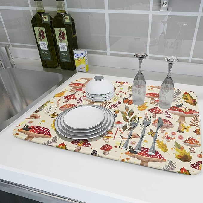 Magic Mushroom Dish Drying Mats Botanical Decorative Absorbent Drying Pad Microfiber Kitchen Sink Rack Mats 18 X 24 Inch - Image 6