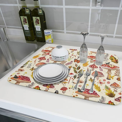 Magic Mushroom Dish Drying Mats Botanical Decorative Absorbent Drying Pad Microfiber Kitchen Sink Rack Mats 18 X 24 Inch - Image 6
