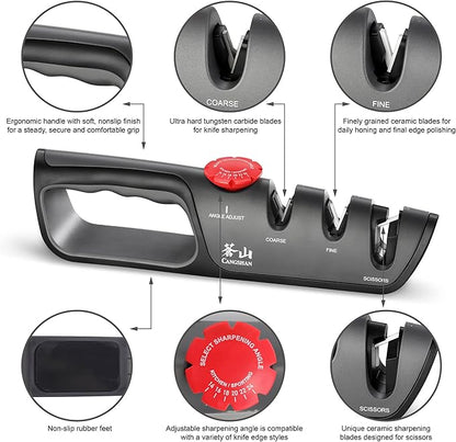 Cangshan 1026108 3-Stage Adjustable 14-24 Degree Professional Knife + Scissor Sharpener Black - Image 3
