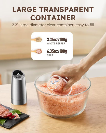 Sangcon Gravity Electric Pepper and Salt Grinder Mill Set Automatic Shakers Grinder with LED Light, Battery Powered Adjustable Coarseness One Hand Operation, Random X or XL Capacity - Image 7