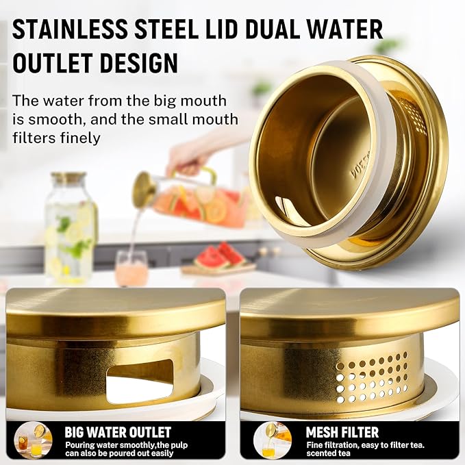 2 Pack 2 Liters/68 oz Square Glass Pitcher with Lid and Handle for Fridge, Iced Tea and Coffee Carafe Beverage Serveware, Heat Resistant Borosilicate Water Gold Jug for Hot/Cold Drinks and Milk - Image 5