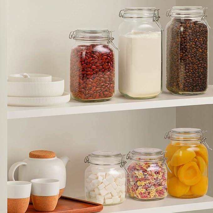 ComSaf 3-Pack Square Glass Coffee Canisters for 1lb Bean Bags, 34oz Airtight Jars with Clamp Lids for Tea, Sugar & Flour, Space-Saving Pantry Organization for Small Apartments & Coffee Station - Image 2