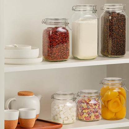 ComSaf 3-Pack Square Glass Coffee Canisters for 1lb Bean Bags, 34oz Airtight Jars with Clamp Lids for Tea, Sugar & Flour, Space-Saving Pantry Organization for Small Apartments & Coffee Station - Image 2
