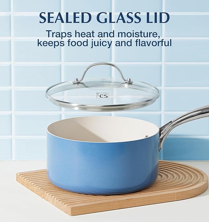 KOCH SYSTEME CS Nonstick Sauce Pan with Lid 1QT, 2QT & 3QT, Non-Toxic Ceramic Saucepan Set, Blue Sauce Pan Set, Multipurpose Cooking Pots Set, Compatible induction - Image 3