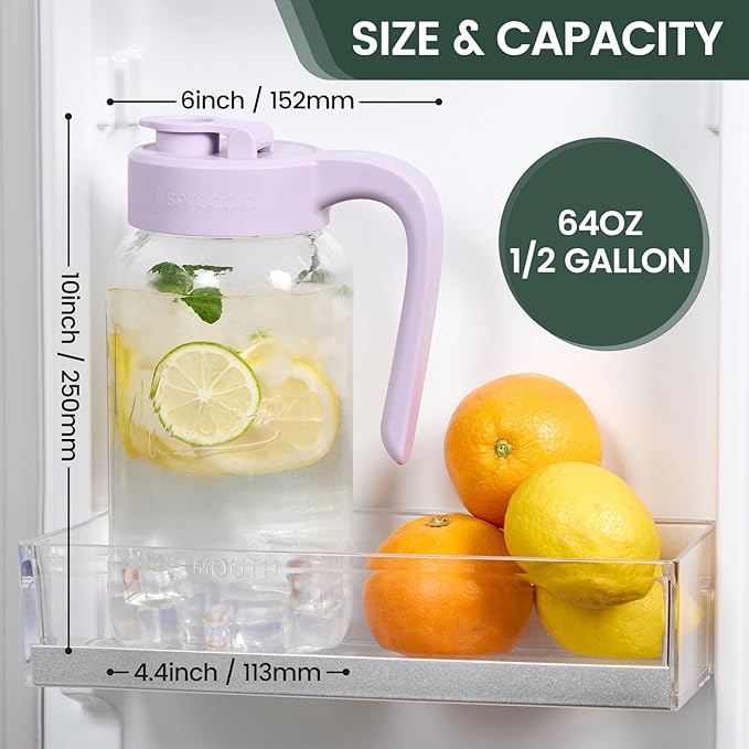 Mason Jar Pitcher - Airtight & Leakproof Glass Pitcher with Lid[set of 2], Perfect for Breastmilk, Cold Brew, and Sun Tea, 2 Quart (64 oz) Mason Jar with Pour Spout Lid - Image 3