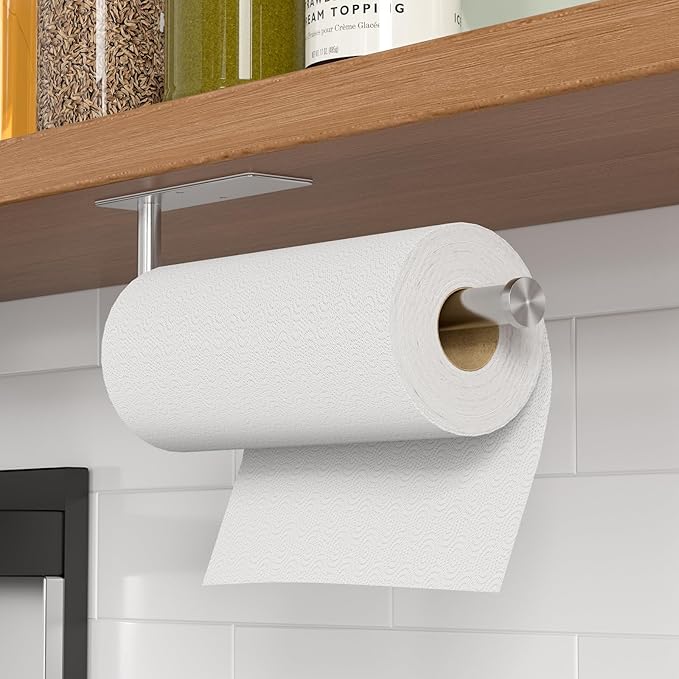 Paper Towel Holder Under Cabinet, Self-Adhesive,No Drilling, Stainless Steel, Wall-Mounted for Kitchen and Bathroom, Easy Install, Durable, Space-Saving, Ideal for Home, RV (Sliver, 2 Pack) - Image 2