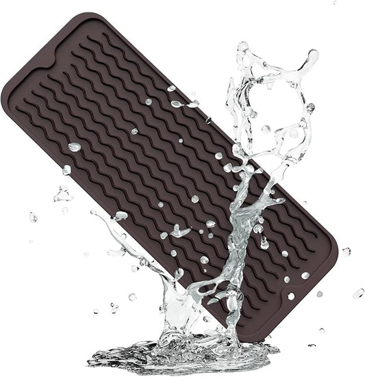 ZLR Silicone Sponge Holder & Sink Caddy Tray (6" x 17") - Narrow Dish Drying Mat for Kitchen Counter - Waterproof Soap Dispenser Organizer, Non-Slip Bathroom Vanity Tray (Coffee) by ZLR