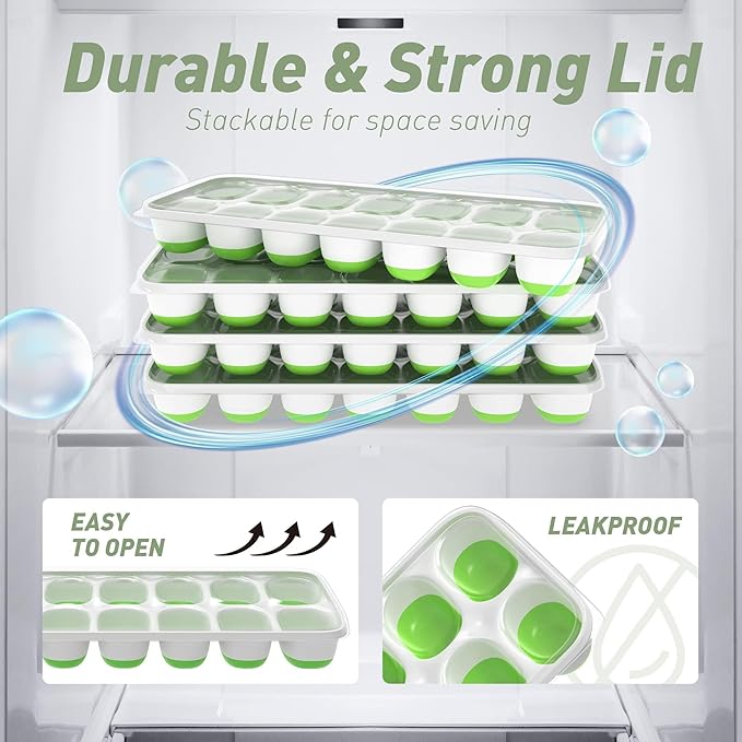 ChefAide Ice Cube Tray with Lid, 4 Packs 56 Cubes Durable Stackable Ice Cube Trays for Freezer with Removable Lids, Easy-Release Plastic & Silicone Ice Tray for Cocktail, Coffee - Image 7