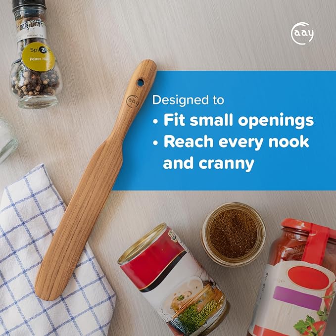 FAAY Handmade Teak Spurtle for Sourdough Starter – Wooden Stirring Stick & Mixing Tool for Deep Jars | Nonstick-Safe, Finished with Coconut Cooking Oil, Crafted in Thailand - Image 4
