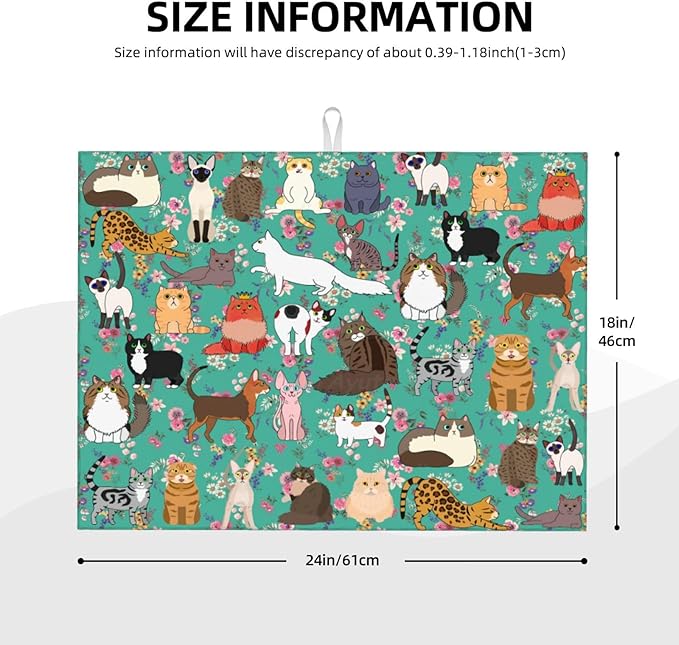 Cat Dish Drying Mat For Kitchen Microfiber Drying Mats Absorbent Reversible Dish Pad Draining Mats For Countertop Coffee Mats 18x24 Inch
