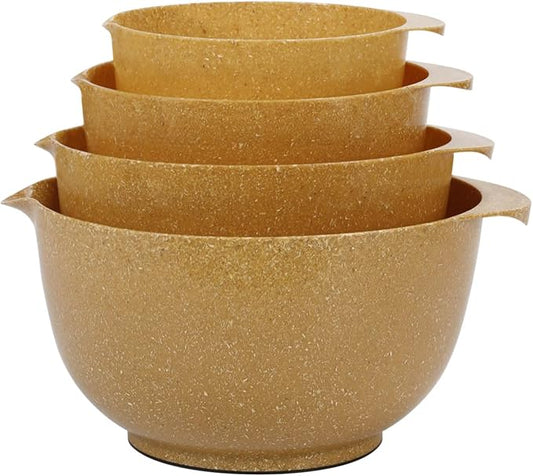 BoxedHome Dressing Bowl Set Red Pine Fiber Salad Bowls Non-Slip Stackable Kitchen Bowls 4 Piece Set Purely natural, made of natural fibers(Deep yellow) by BoxedHomeProducts