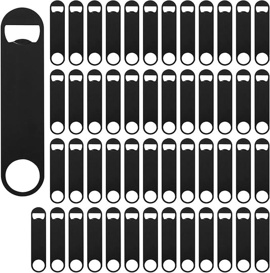 50 Pack Flat Beer Bottle Opener 7 inch Stainless Steel Flat Bottle Opener Beer Bottle Openers for Bartender Kitchen Bar Restaurant (Black) by Yugada