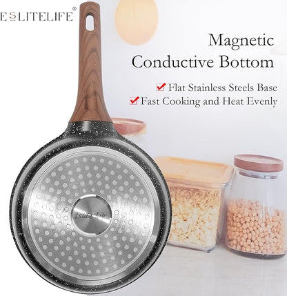 ESLITE LIFE 1.5 QT & 2.5 QT Sauce Pan Set with Lids, Nonstick Small Soup Pot Compatible with All Stovetops (Gas, Electric & Induction), PFOA Free, Black - Image 7