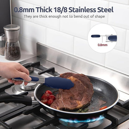 600ºF Heat Proof Kitchen Tong: U-Taste 7" Silicone Cooking Tong with Firm Sealed Non Stick Rubber Tips & Silicon Coated 18/8 Stainless Steel Handle & Smooth Locking for Serving Salad (Midnight Blue) - Image 5