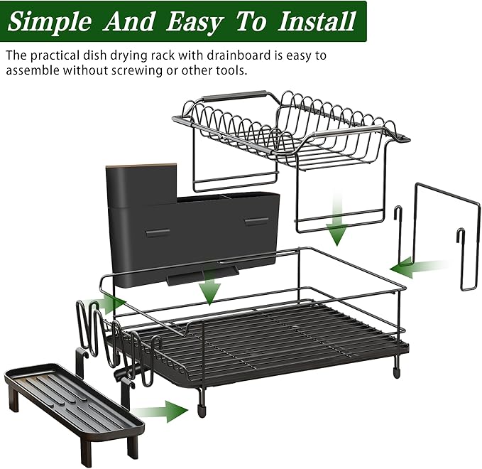 Runnatal Large Dish Drying Rack with Drainboard Set, Stainless Steel Detachable 2-in-1 Large-Capacity 2-Tier Over The Sink Anti-Rust Dish Rack and Dish Drainer for Kitchen Counter - Image 6