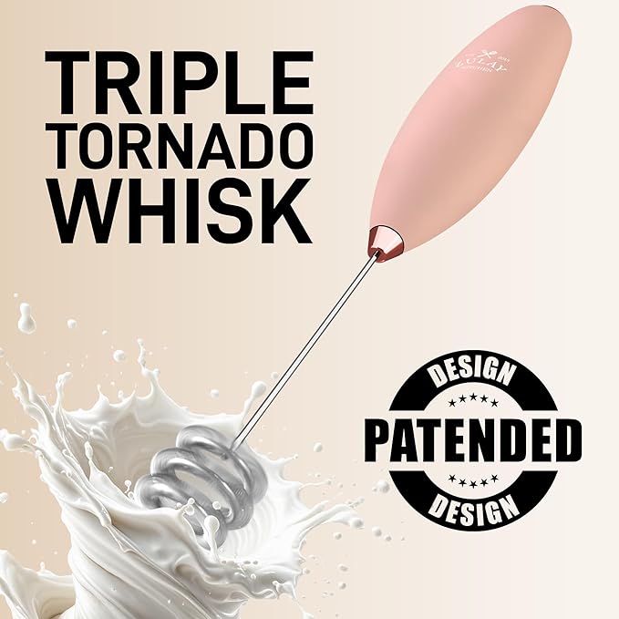 Zulay Kitchen Patented Tornado Triple Whisk Milk Frother with 4 Duracell Batteries – Handheld Foam Maker for Coffee, Lattes, Matcha & Hot Chocolate – Rich, Creamy Froth in Seconds - Rose Peach - Image 6