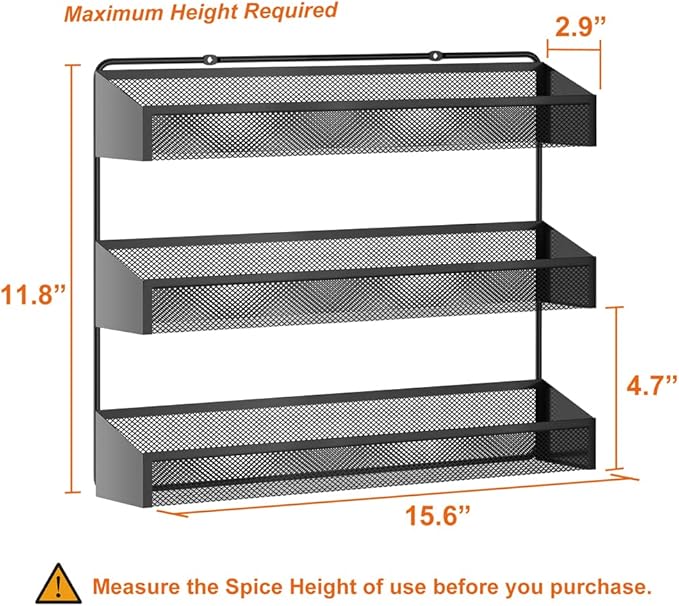 AULEDIO 2 Pack Spice Rack Organizer, 3 Tier Counter-top Stand or Wall Mounted Storage Rack Hanging Shelf for Kitchen Cabinet, Cupboard, Pantry Door Bathroom Shower Cosmetic (Black) - Image 5