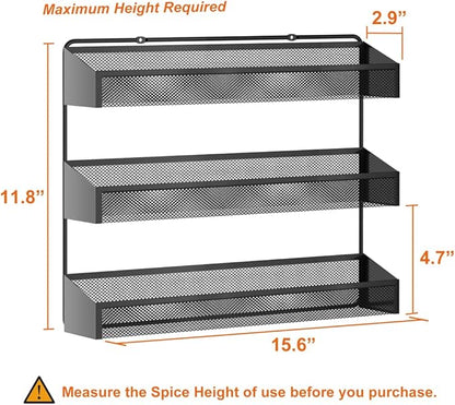 AULEDIO 2 Pack Spice Rack Organizer, 3 Tier Counter-top Stand or Wall Mounted Storage Rack Hanging Shelf for Kitchen Cabinet, Cupboard, Pantry Door Bathroom Shower Cosmetic (Black) - Image 5