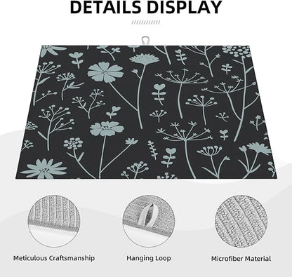 Gray Flower Dish Drying Mats for Kitchen Counter, Large 18"x24" Dish Mats for Drying Dishes, Microfiber Absorbent Dish Drying Pad Rack Mat Kitchen Decor Reusable Washable