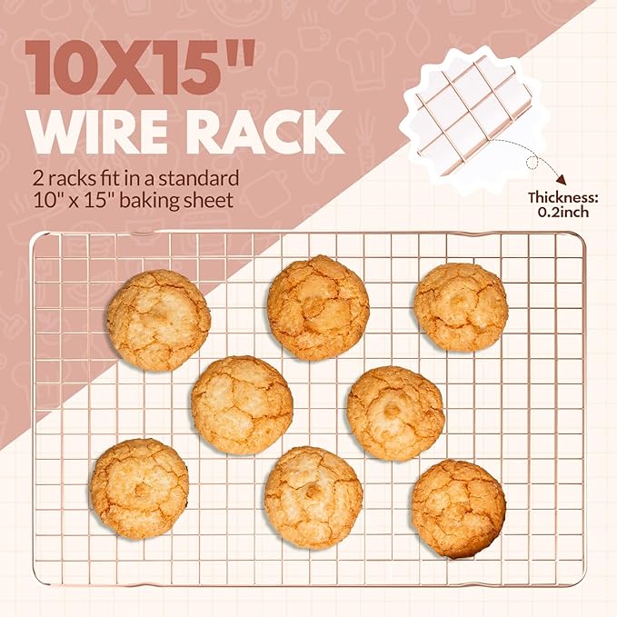 2 PCS Cooling Racks for Cooking and Baking, 15x10 Inches Stainless Steel Cooling Rack, Sheet Pan with Wire Rack for Baking Sheet, Bacon Rack Oven Safe Fits Jelly Roll Sheet Pan - Image 2