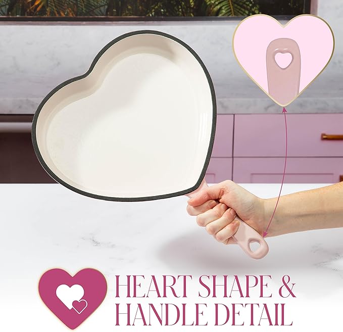 Paris Hilton Enameled Cast Iron Heart Skillet Pan, Superior Heat Retention, Oven Safe, Long-Lasting Enamel, 10-Inch, Pink - Image 4