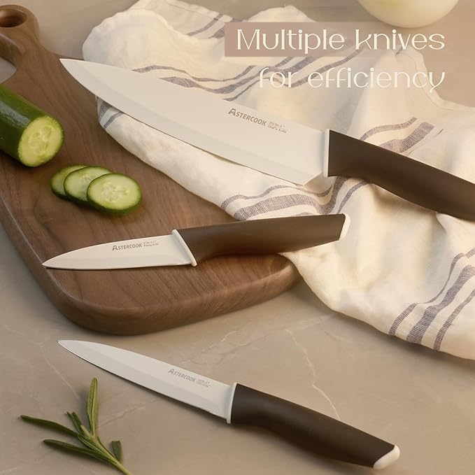 Astercook Knife Set, Kitchen Knives with Block and Sharpener 15 Pcs German Stainless Steel Knives Sharp Blade Dishwasher Safe Deba Knives with Ergonomic Handle, Elegant Black - Image 3